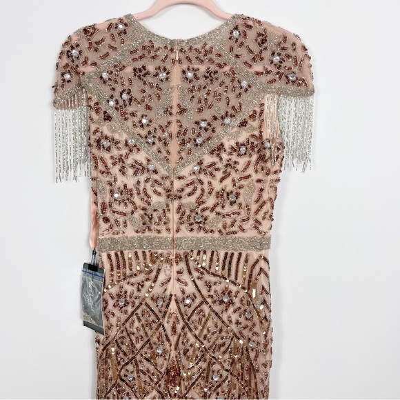 Mac Duggal Copper Beaded Fringe Column Gown 5452 - Picture 9 of 10